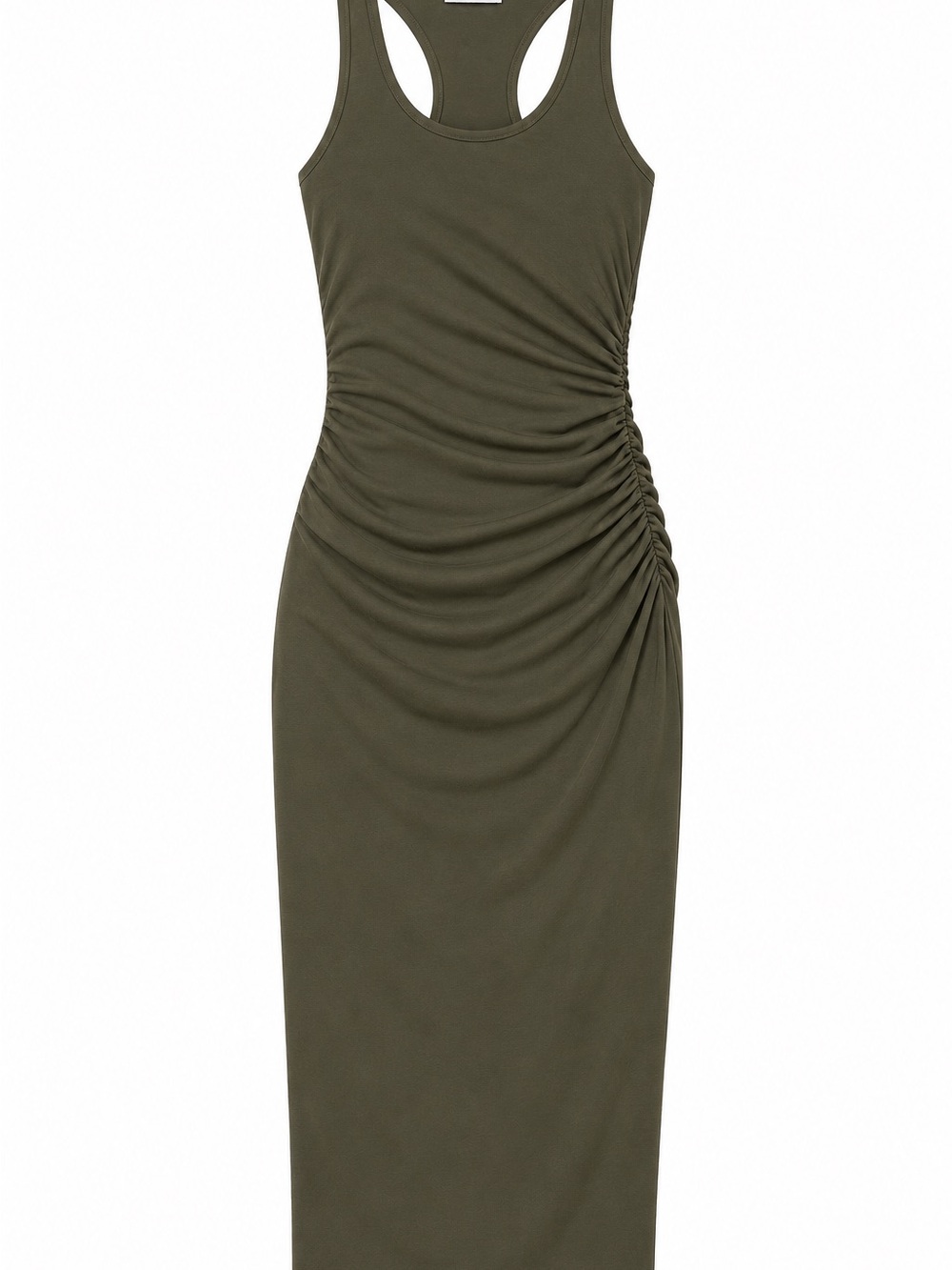 VENUS Olive Racerback Ruched Midi Dress